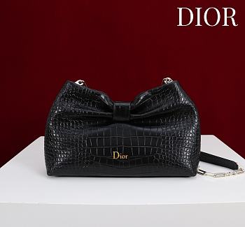 Fortok Dior 2026ss Bow bag Black Crocodile embroidery 27×8×18cm