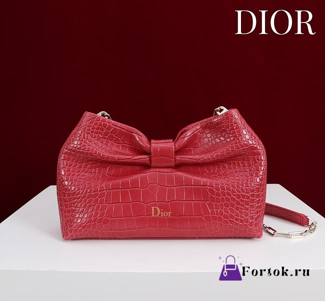 Fortok Dior 2026ss Bow bag Red floral embroidery 27×8×18cm - 1