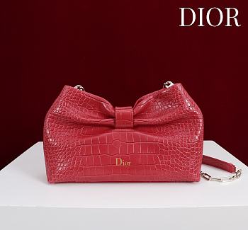 Fortok Dior 2026ss Bow bag Red floral embroidery 27×8×18cm
