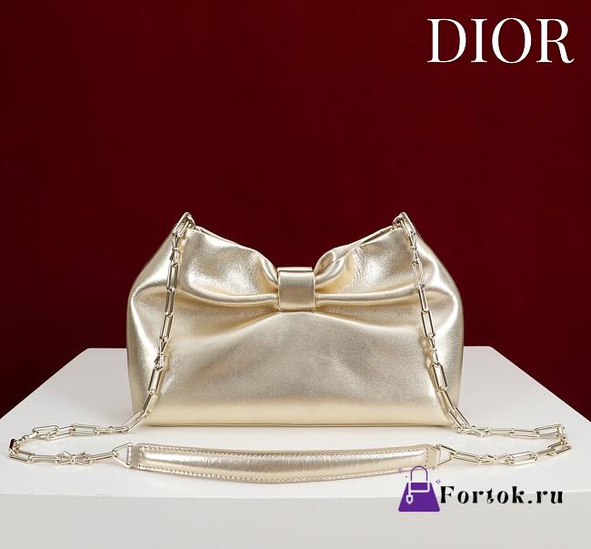 Fortok Dior 2026ss Bow bag Gold Glossy Leather 27×8×18cm - 1