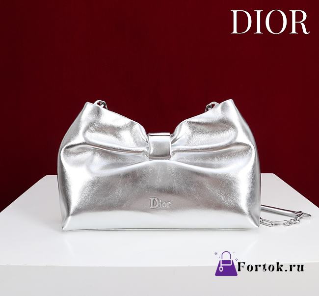 Fortok Dior 2026ss Bow bag Silver Glossy Leather 27×8×18cm - 1