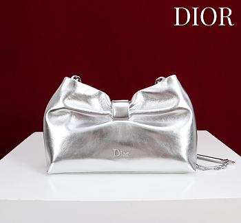 Fortok Dior 2026ss Bow bag Silver Glossy Leather 27×8×18cm