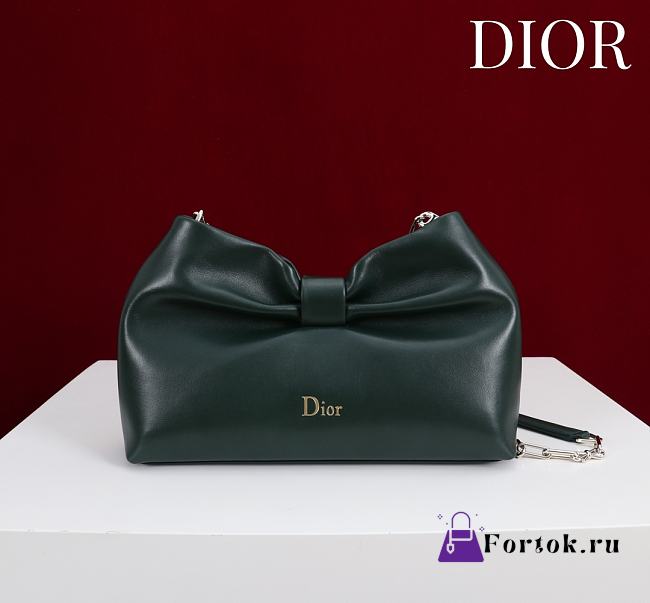 Fortok Dior 2026ss Bow bag Dark Olive Green Lambskin 27×8×18cm - 1