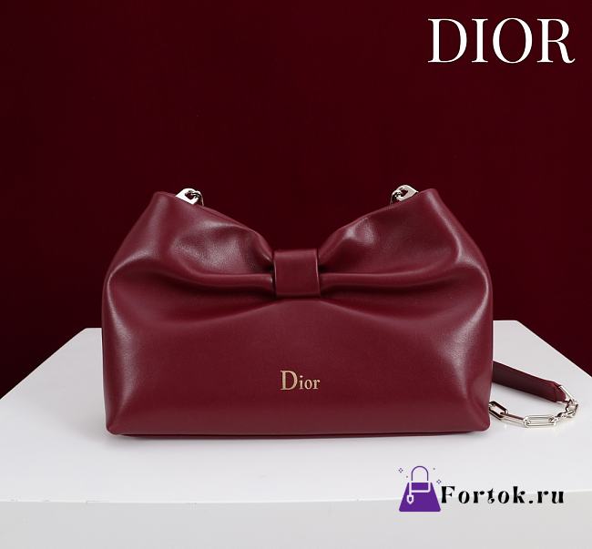 Fortok Dior 2026ss Bow bag Burgundy Lambskin 27×8×18cm - 1