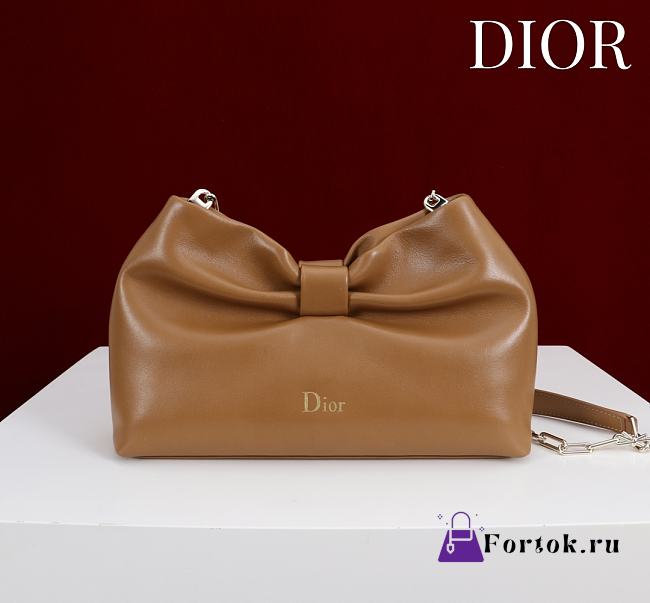 Fortok Dior 2026ss Bow bag Hazelnut Brown Lambskin 27×8×18cm - 1