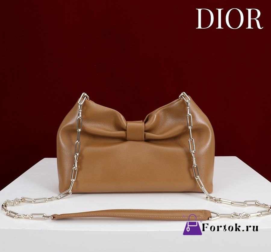 Fortok Dior 2026ss Bow bag Hazelnut Brown Lambskin 27×8×18cm