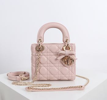 Fortok Dior 2026ss Mini Lady Dior Bow bag in powder pink 17×15×7cm