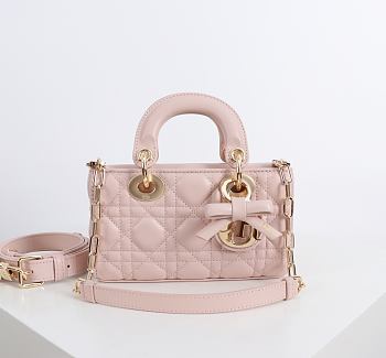 Fortok Dior 2026ss Mini Lady D-Joy Bow bag in powder pink 16.5cm x 6 x  10 CM