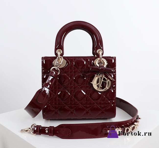 Fortok Dior 2026ss Lady Dior ABC Bag Patent Bow Bag Burgundy 20 x 17 x 8cm - 1