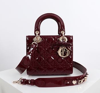 Fortok Dior 2026ss Lady Dior ABC Bag Patent Bow Bag Burgundy 20 x 17 x 8cm