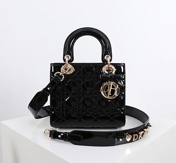 Fortok Dior 2026ss Lady Dior ABC Bag Patent Bow Bag Black 20 x 17 x 8cm