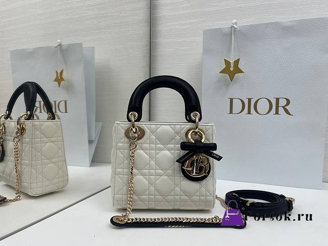 Fortok Dior 2026 Lady Dior Bow Bag Two-Tone Latte and Black Cannage Lambskin 17×15×7cm - 1