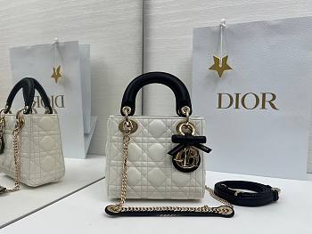 Fortok Dior 2026 Lady Dior Bow Bag Two-Tone Latte and Black Cannage Lambskin 17×15×7cm