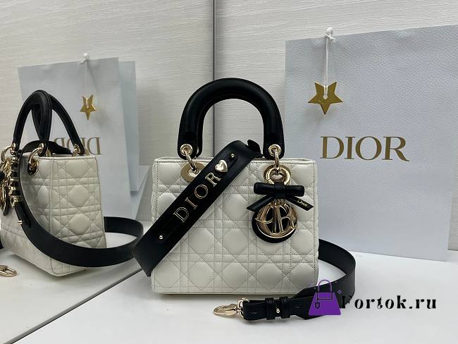 Fortok Dior 2026 Lady Dior ABC Bow Bag Two-Tone Latte and Black Cannage Lambskin 20 x 17 x 8cm - 1