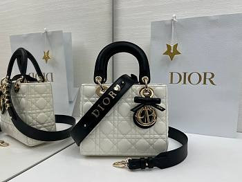 Fortok Dior 2026 Lady Dior ABC Bow Bag Two-Tone Latte and Black Cannage Lambskin 20 x 17 x 8cm