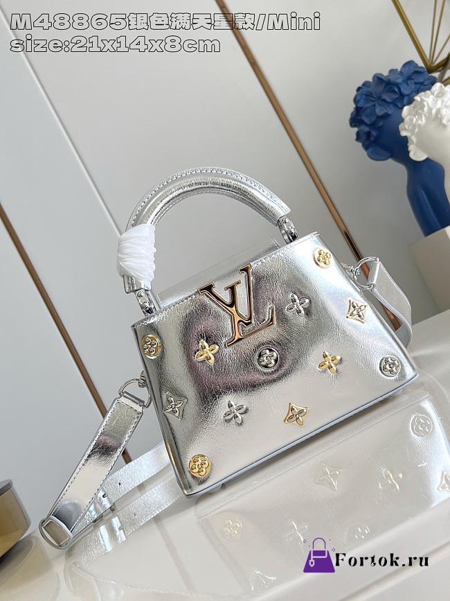 Fortok Louis Vuitton Capucines shimmering silver-tone calfskin leather 13.6 x 8 x 21cm - 1