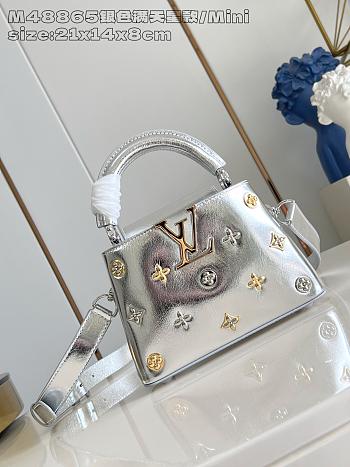 Fortok Louis Vuitton Capucines shimmering silver-tone calfskin leather 13.6 x 8 x 21cm