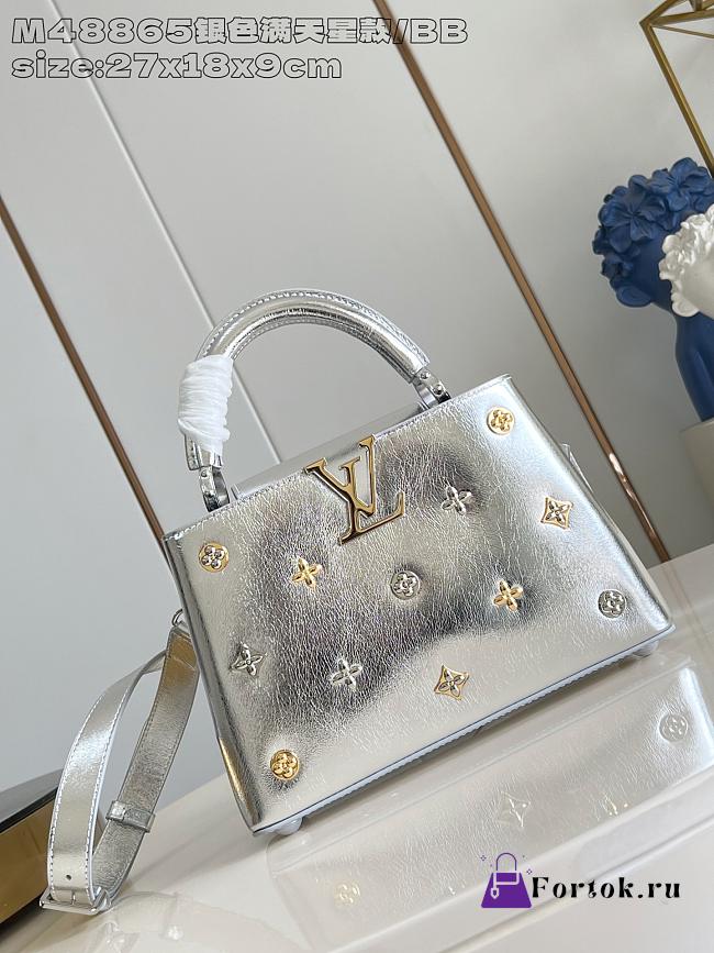 Fortok Louis Vuitton Mini Capucines shimmering silver-tone calfskin leather 27 x 9 x 18cm - 1