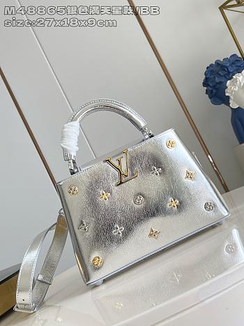 Fortok Louis Vuitton Mini Capucines shimmering silver-tone calfskin leather 27 x 9 x 18cm