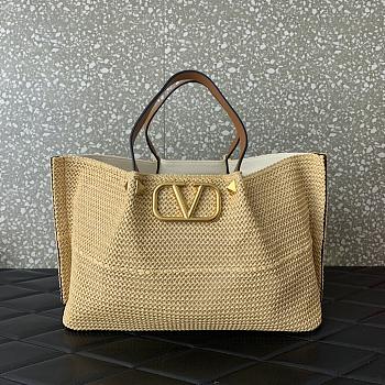 Fortok Valentino Garavani VLogo Signature Raffia tote bag Brown 35x25x17cm