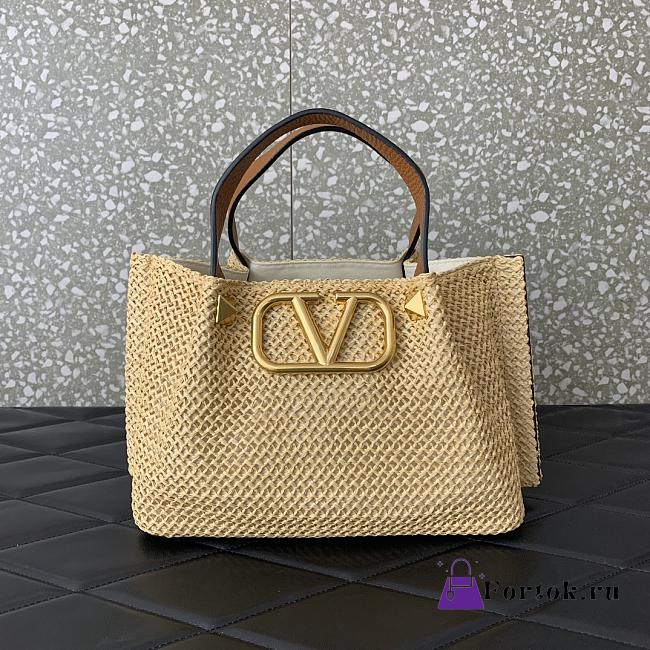 Fortok Valentino Garavani VLogo Signature Raffia tote bag Brown 25x18x12cm - 1