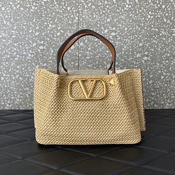 Fortok Valentino Garavani VLogo Signature Raffia tote bag Brown 25x18x12cm