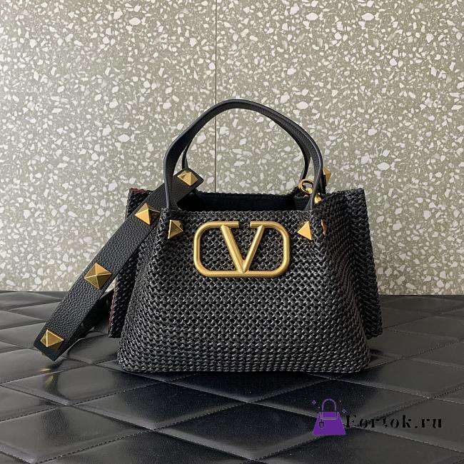 Fortok Valentino Garavani VLogo Signature Raffia tote bag Black 25x18x12cm - 1