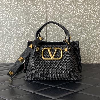 Fortok Valentino Garavani VLogo Signature Raffia tote bag Black 25x18x12cm