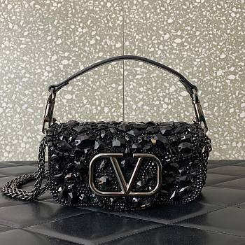 Fortok Valentino Garavani Locò shoulder bag crystal embellishments Black 20 x 11 x 5cm