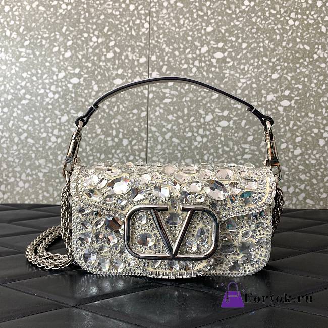 Fortok Valentino Garavani Locò shoulder bag crystal embellishments Silver 20 x 11 x 5cm - 1