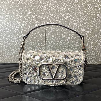 Fortok Valentino Garavani Locò shoulder bag crystal embellishments Silver 20 x 11 x 5cm