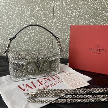 Fortok Valentino Garavani Locò Embellished Shoulder Bag silver rhinestones 19 x10.5 x 5cm