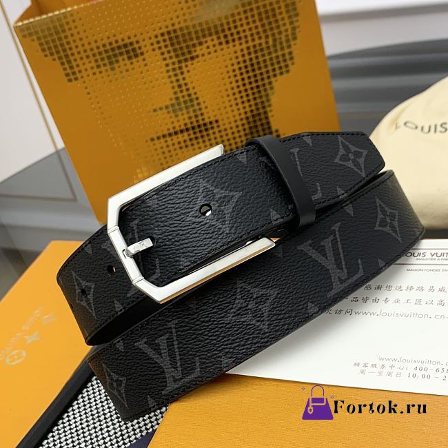 Fortok Louis Vuitton Belt Black Monogram Heritage Silver 3.5cm  - 1