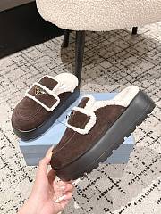 Fortok Prada Suede and Shearling Mules Chocolate Brown - 6