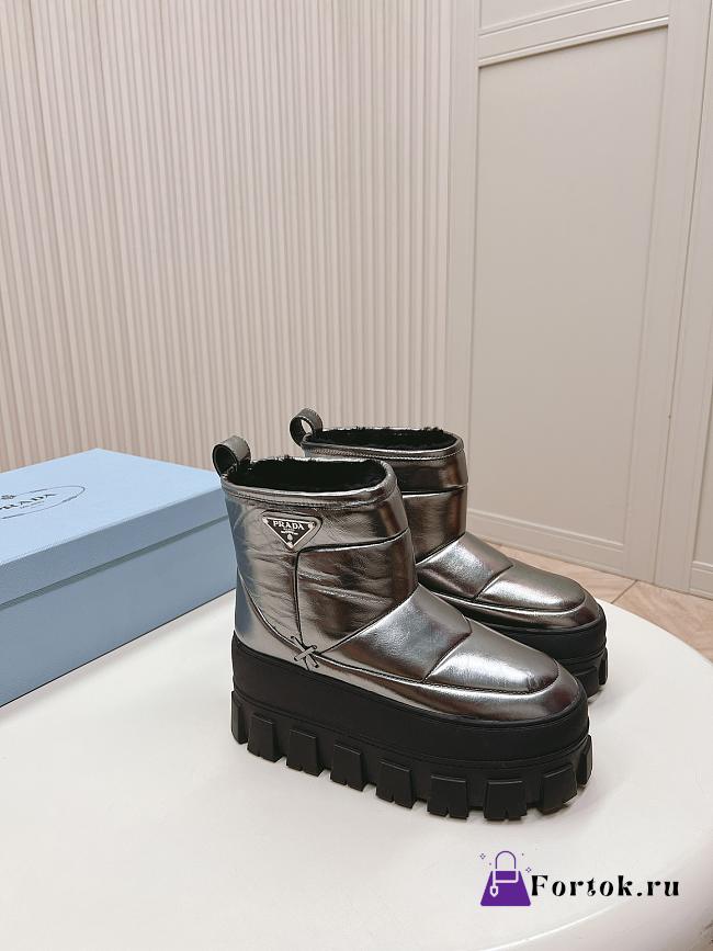Fortok Prada snow boots chunky rubber sole Silver/ Black - 1