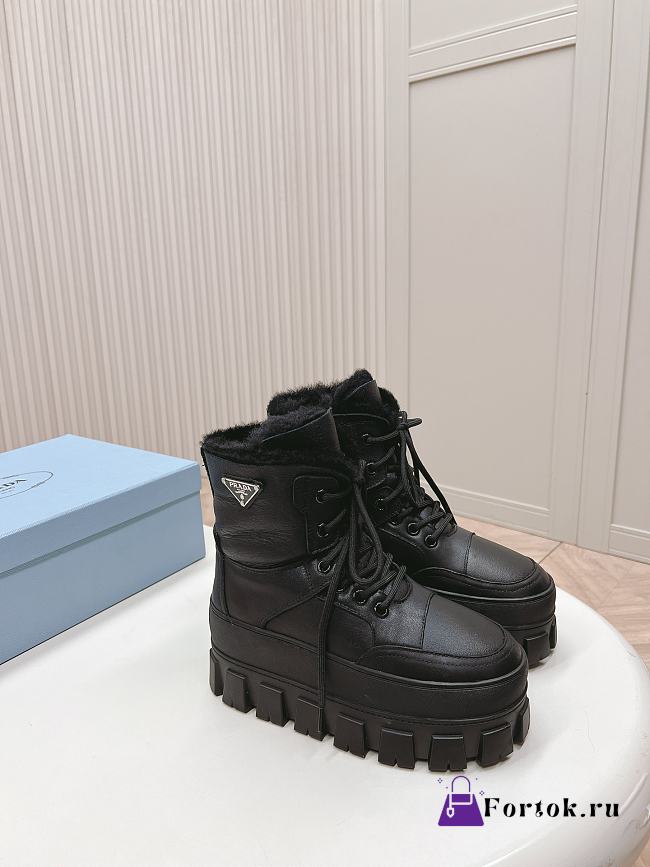 Fortok Prada Monolith black Shearling Boots - 1