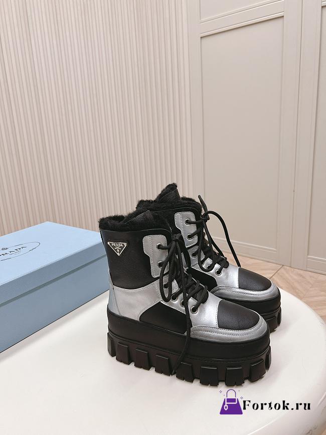 Fortok Prada Monolith Silver/Black Shearling Boots - 1