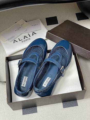Fortok Alaïa mesh and patent-leather trimmed ballet flats Blue