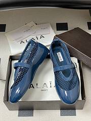 Fortok Alaïa mesh and patent-leather trimmed ballet flats Blue - 3