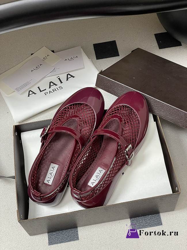 Fortok Alaïa mesh and patent-leather trimmed ballet flats Burgundy - 1