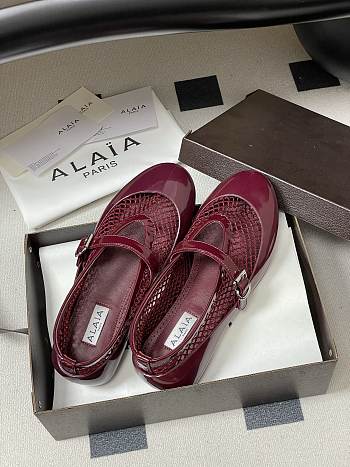 Fortok Alaïa mesh and patent-leather trimmed ballet flats Burgundy