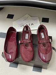 Fortok Alaïa mesh and patent-leather trimmed ballet flats Burgundy - 5
