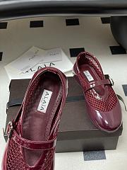 Fortok Alaïa mesh and patent-leather trimmed ballet flats Burgundy - 4