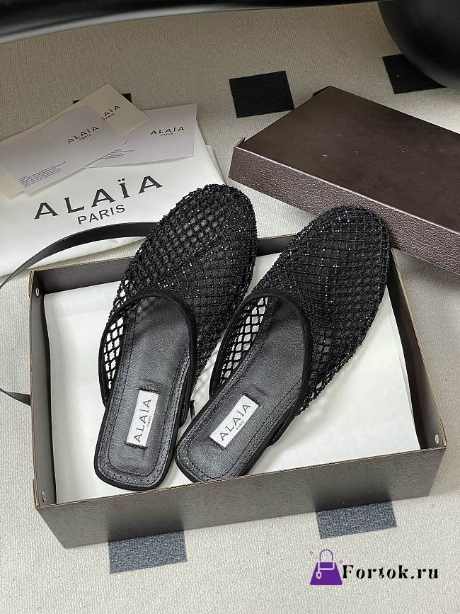 Fortok Alaïa fishnet mesh flat mules Black  - 1