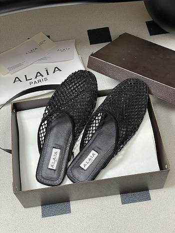 Fortok Alaïa fishnet mesh flat mules Black 