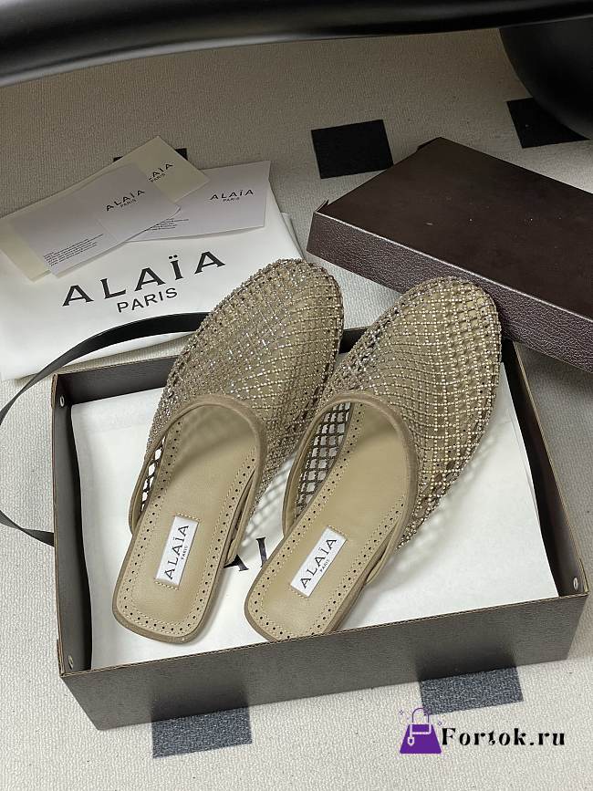 Fortok Alaïa fishnet mesh flat mules Brown - 1