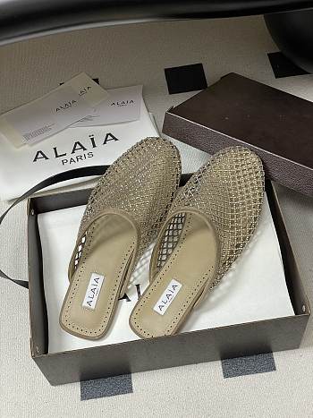 Fortok Alaïa fishnet mesh flat mules Brown