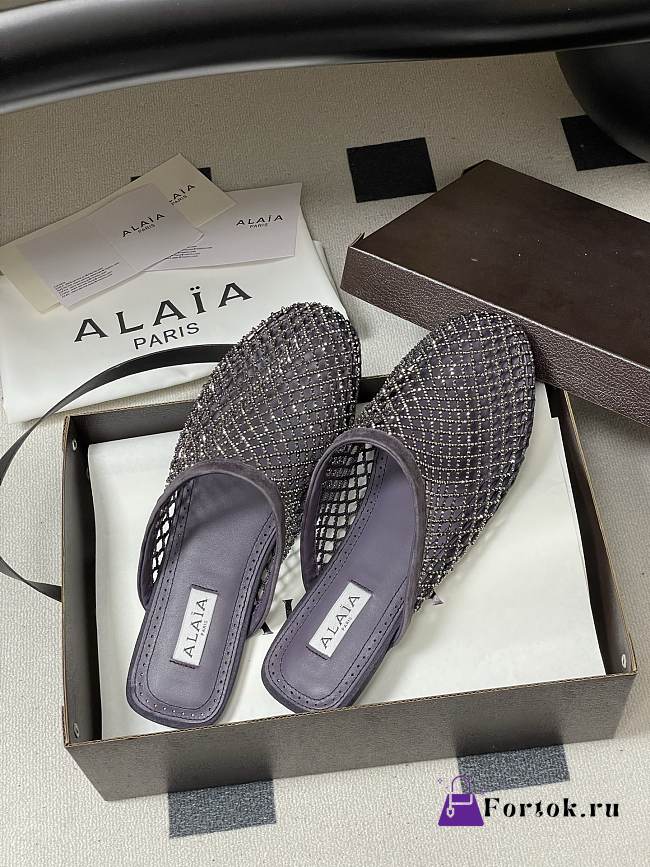 Fortok Alaïa fishnet mesh flat mules Grey - 1