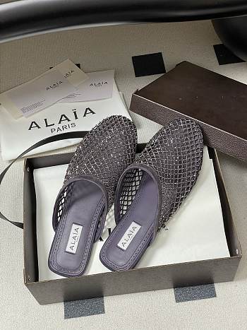 Fortok Alaïa fishnet mesh flat mules Grey