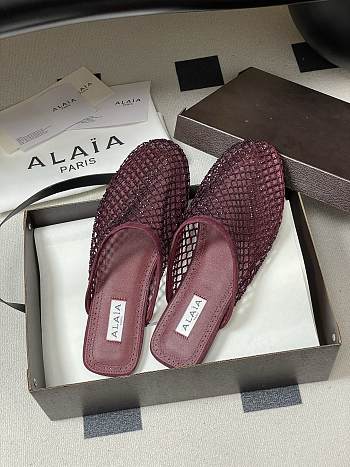 Fortok Alaïa fishnet mesh flat mules Burgundy